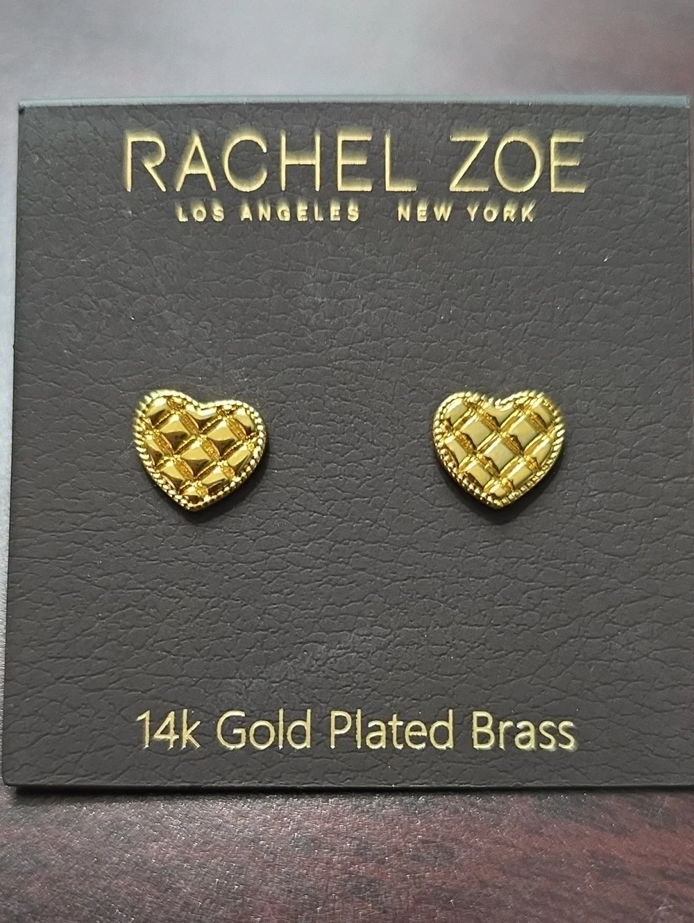 Rachel Zoe Gold Heart Stud Earrings with Woven Texture